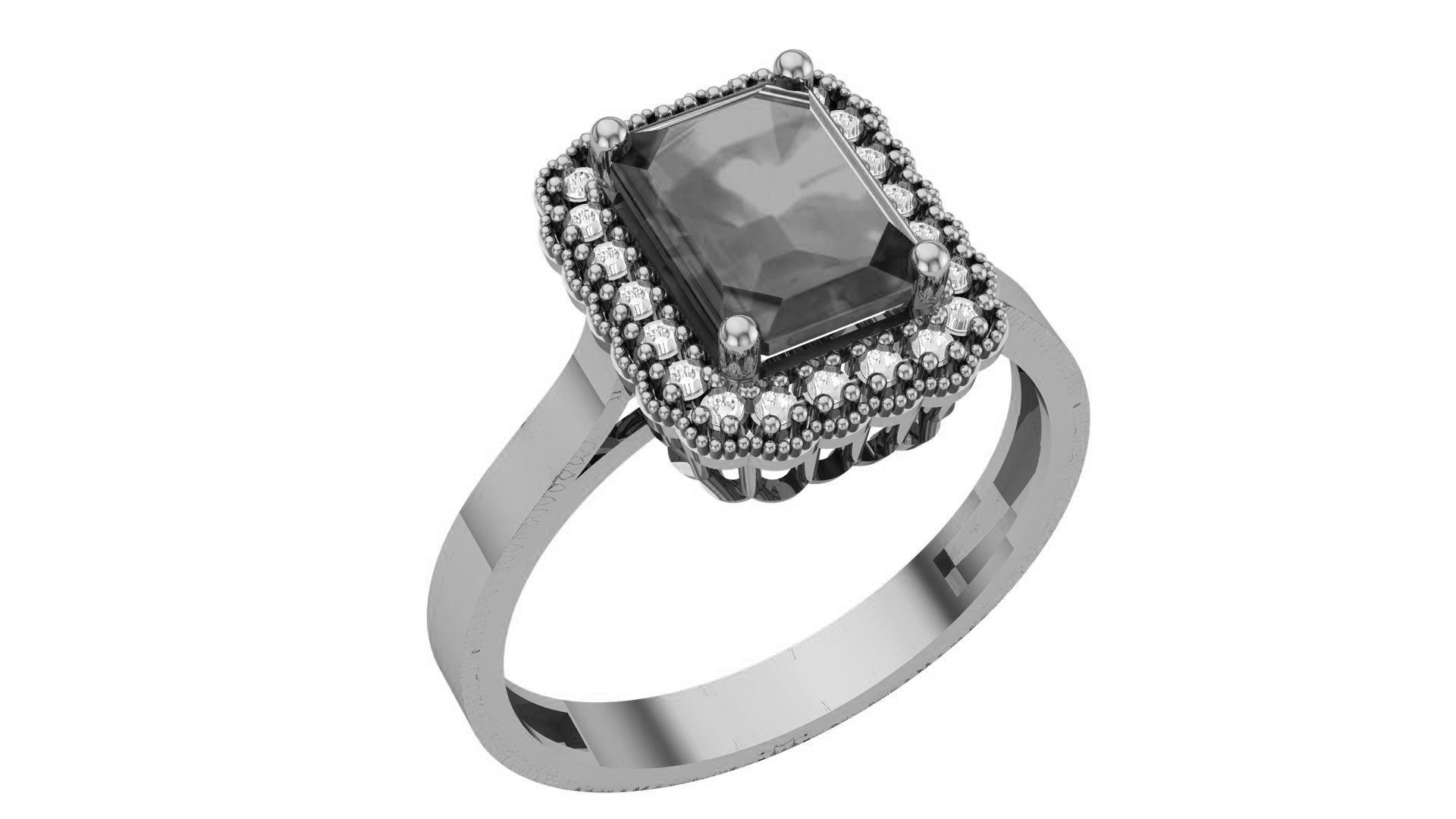 Halo Sapphire Gemstone Ring 3dm stl render details 3D print model_2