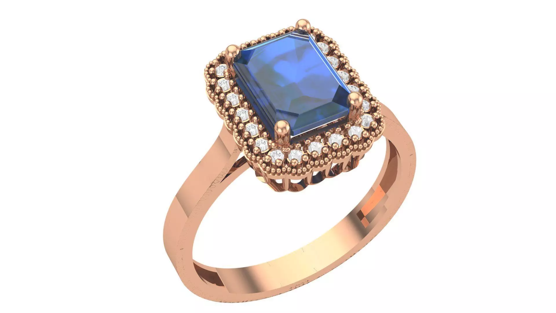 Halo Sapphire Gemstone Ring 3dm stl render details 3D print model_0