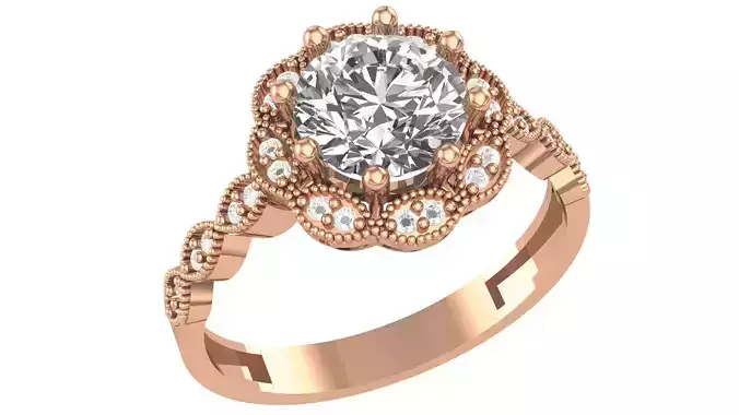 Halo Gemstone Ring 3dm stl render details 3D print model