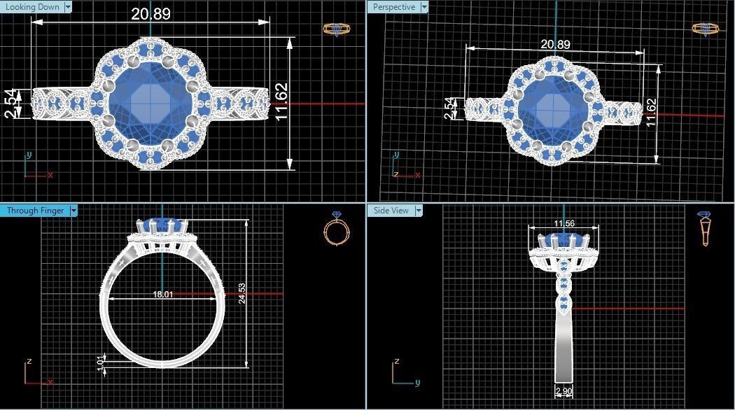 Halo Gemstone Ring 3dm stl render details 3D print model_4