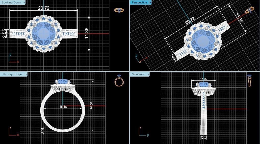Halo Gemstone Ring 3dm stl render details 3D print model_4