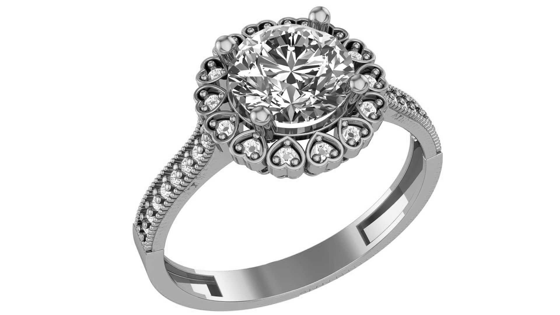 Halo Gemstone Ring 3dm stl render details 3D print model_2