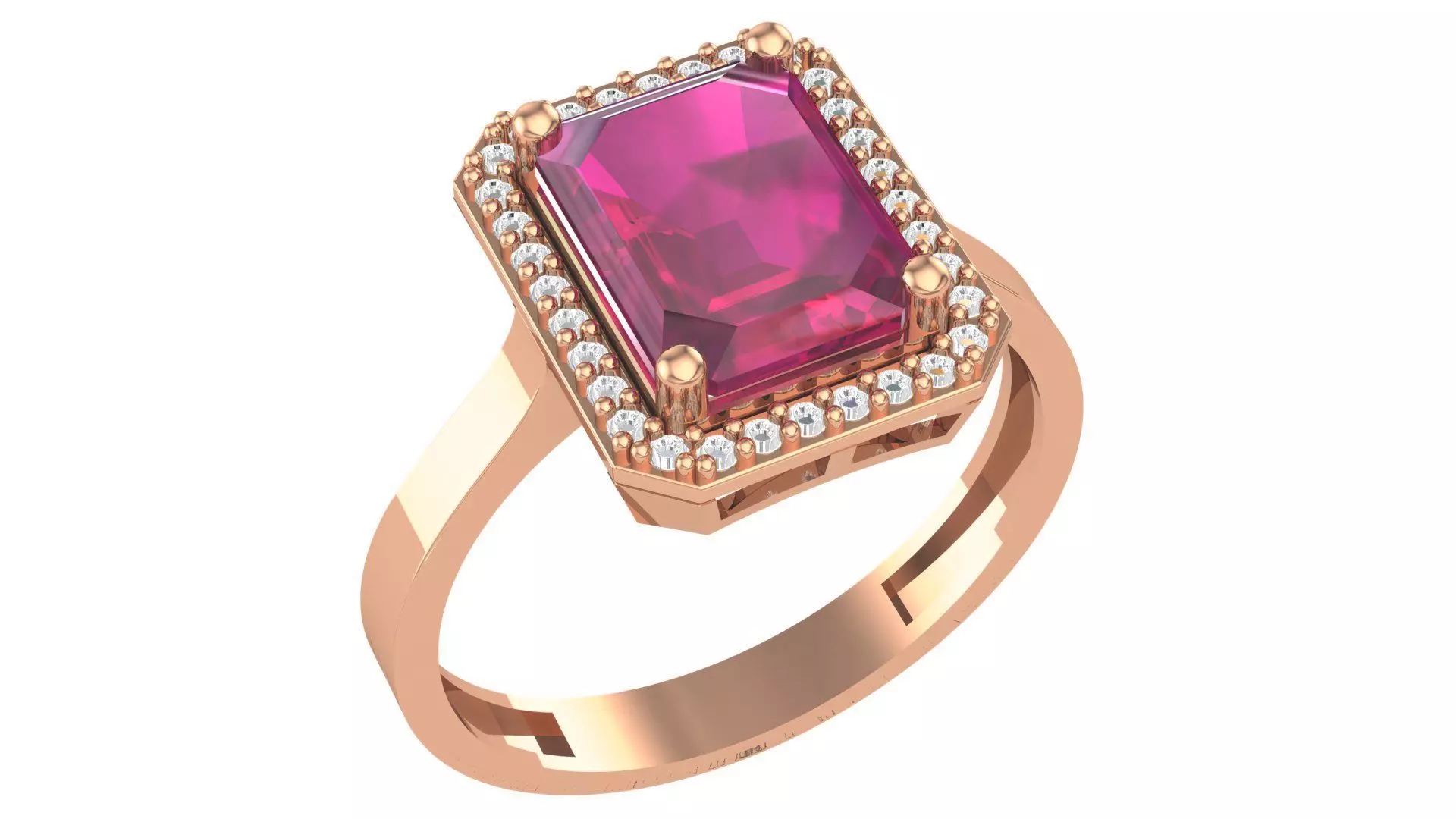 Halo Ruby Gemstone Ring 3dm stl render details 3D print model_0