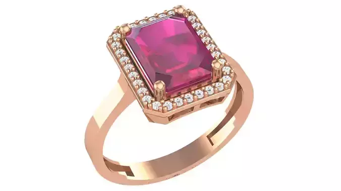 Halo Ruby Gemstone Ring 3dm stl render details 3D print model