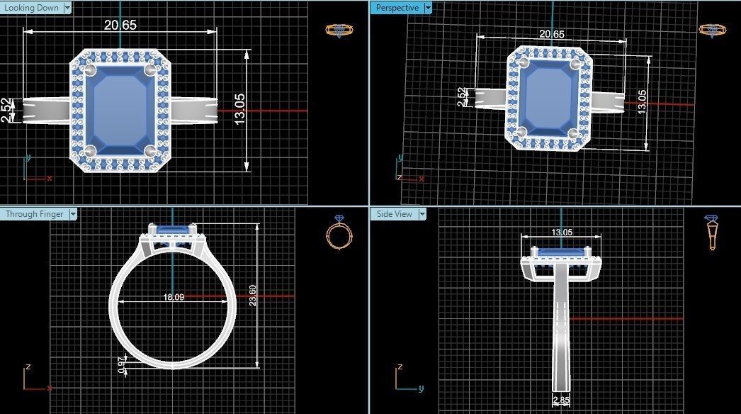 Halo Ruby Gemstone Ring 3dm stl render details 3D print model_4