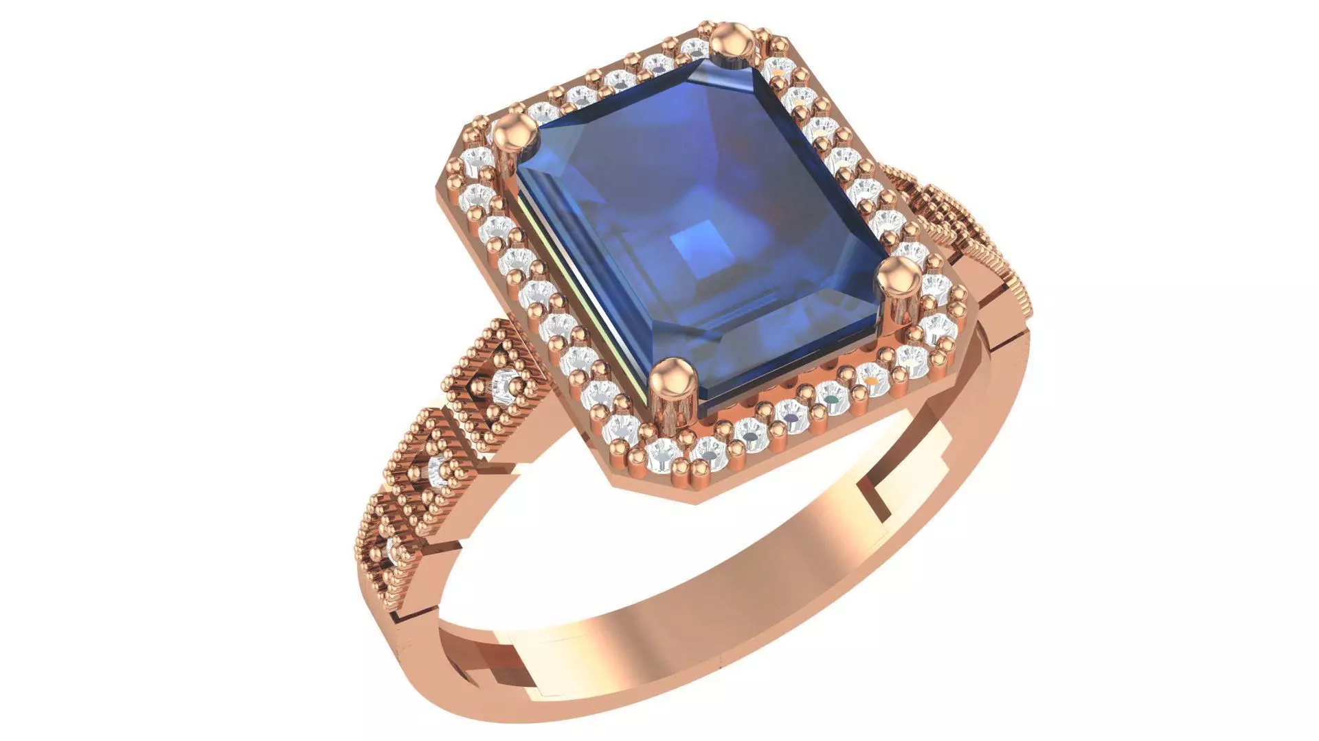 Sapphire Halo Gemstone Ring 3dm stl render details 3D print model_0