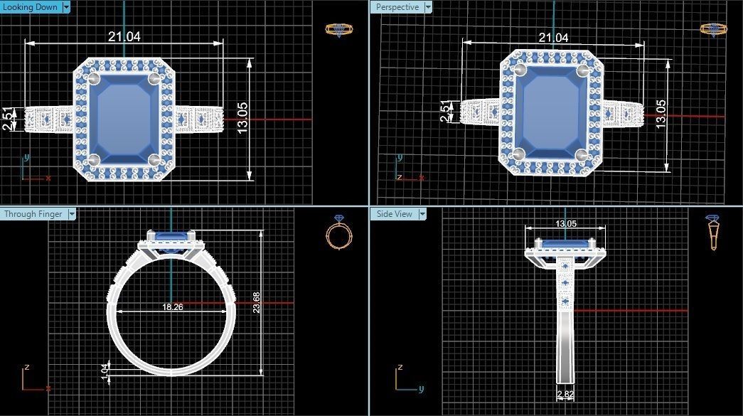 Sapphire Halo Gemstone Ring 3dm stl render details 3D print model_4