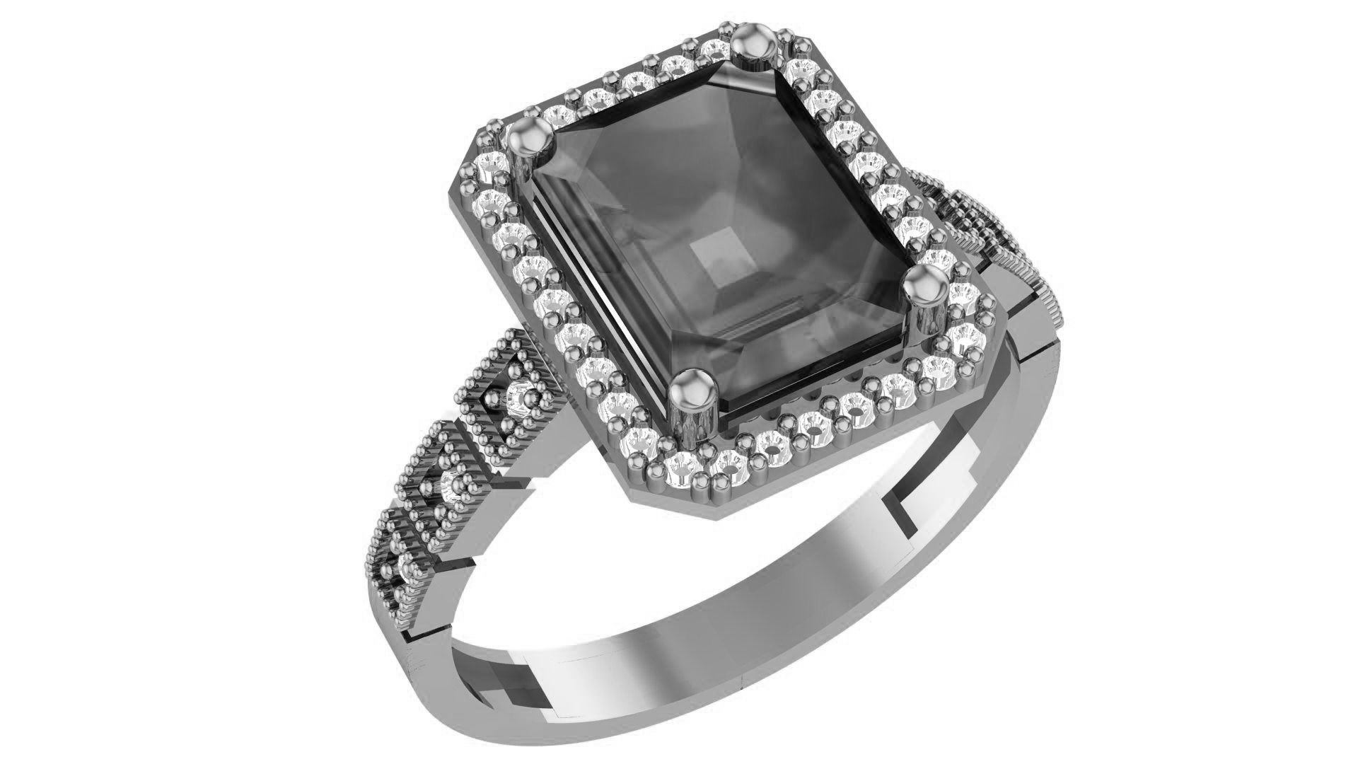 Sapphire Halo Gemstone Ring 3dm stl render details 3D print model_2