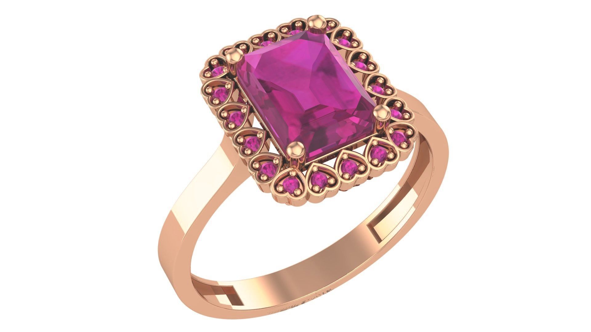 Halo Ruby Gemstone Ring 3dm stl render details 3D print model_1