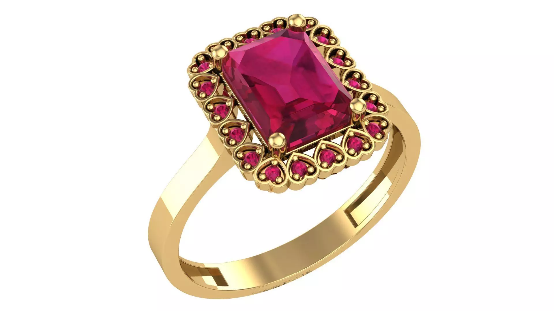 Halo Ruby Gemstone Ring 3dm stl render details 3D print model_0