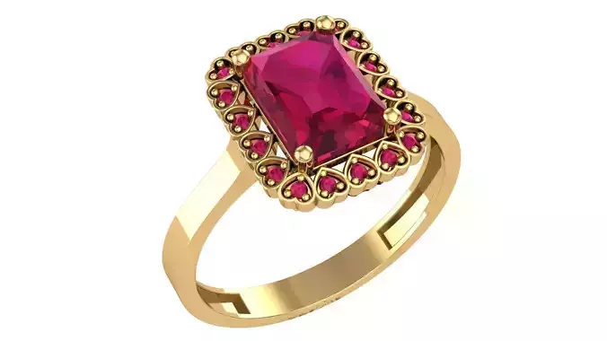 Halo Ruby Gemstone Ring 3dm stl render details 3D print model