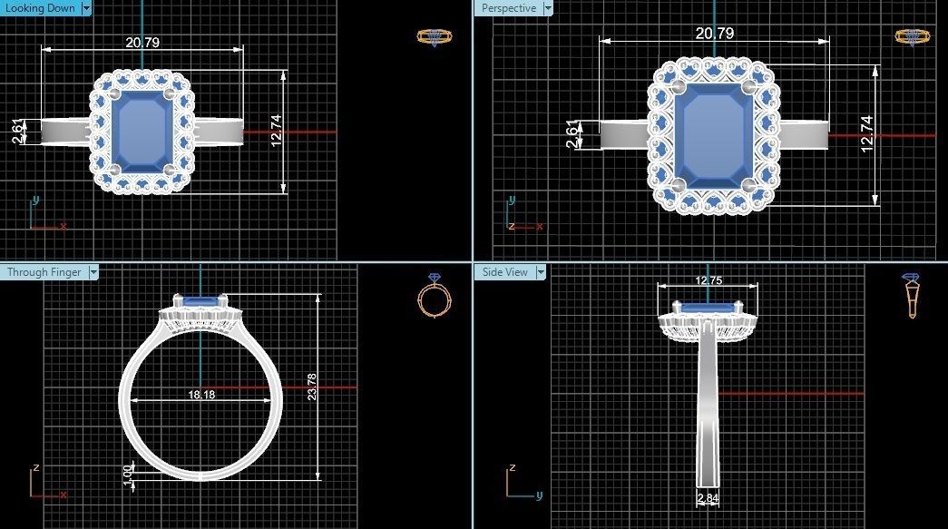 Halo Ruby Gemstone Ring 3dm stl render details 3D print model_4