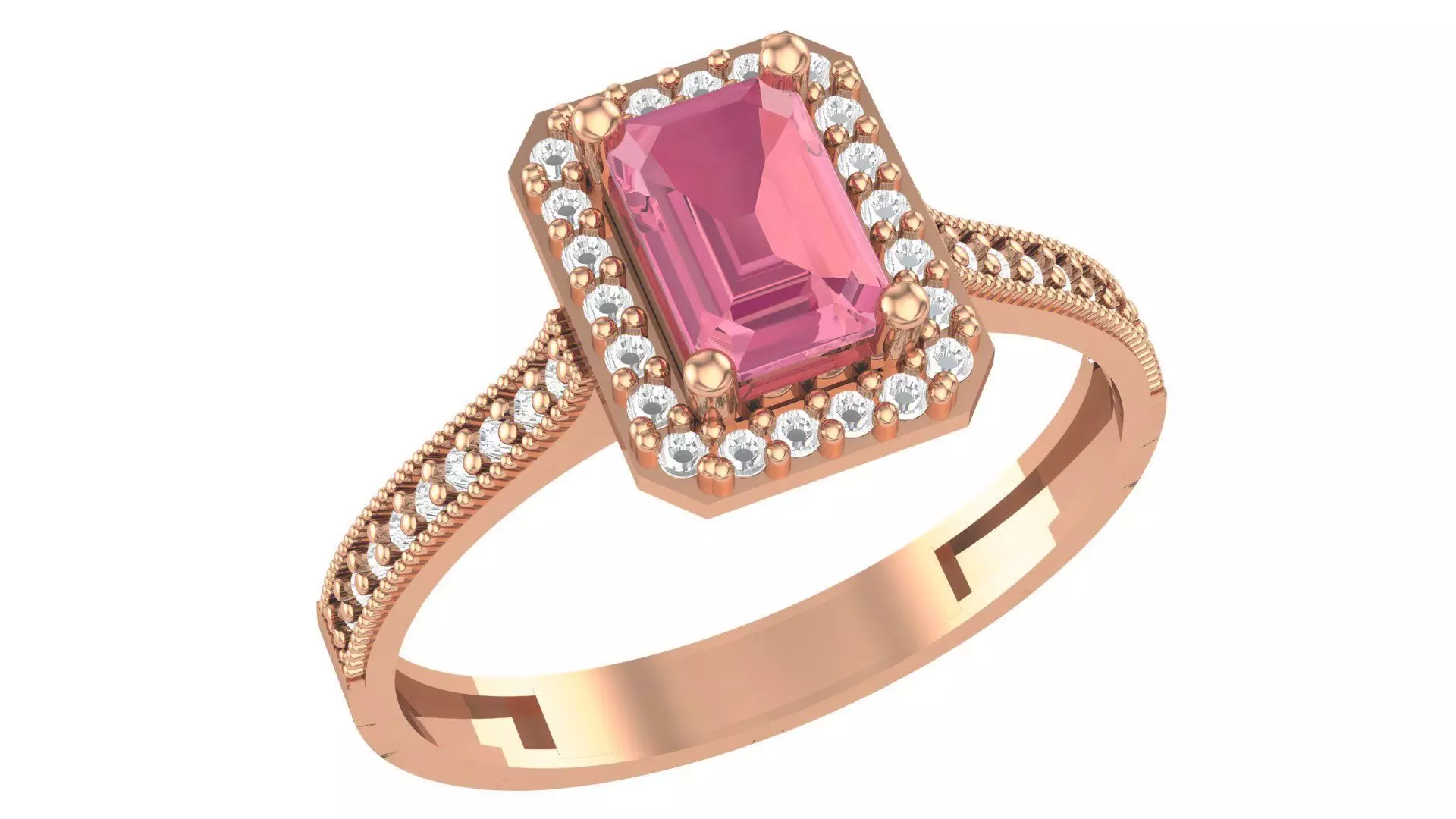 Halo Ruby Gemstone Ring 3dm stl render details 3D print model_0