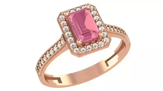 Halo Ruby Gemstone Ring 3dm stl render details 3D print model