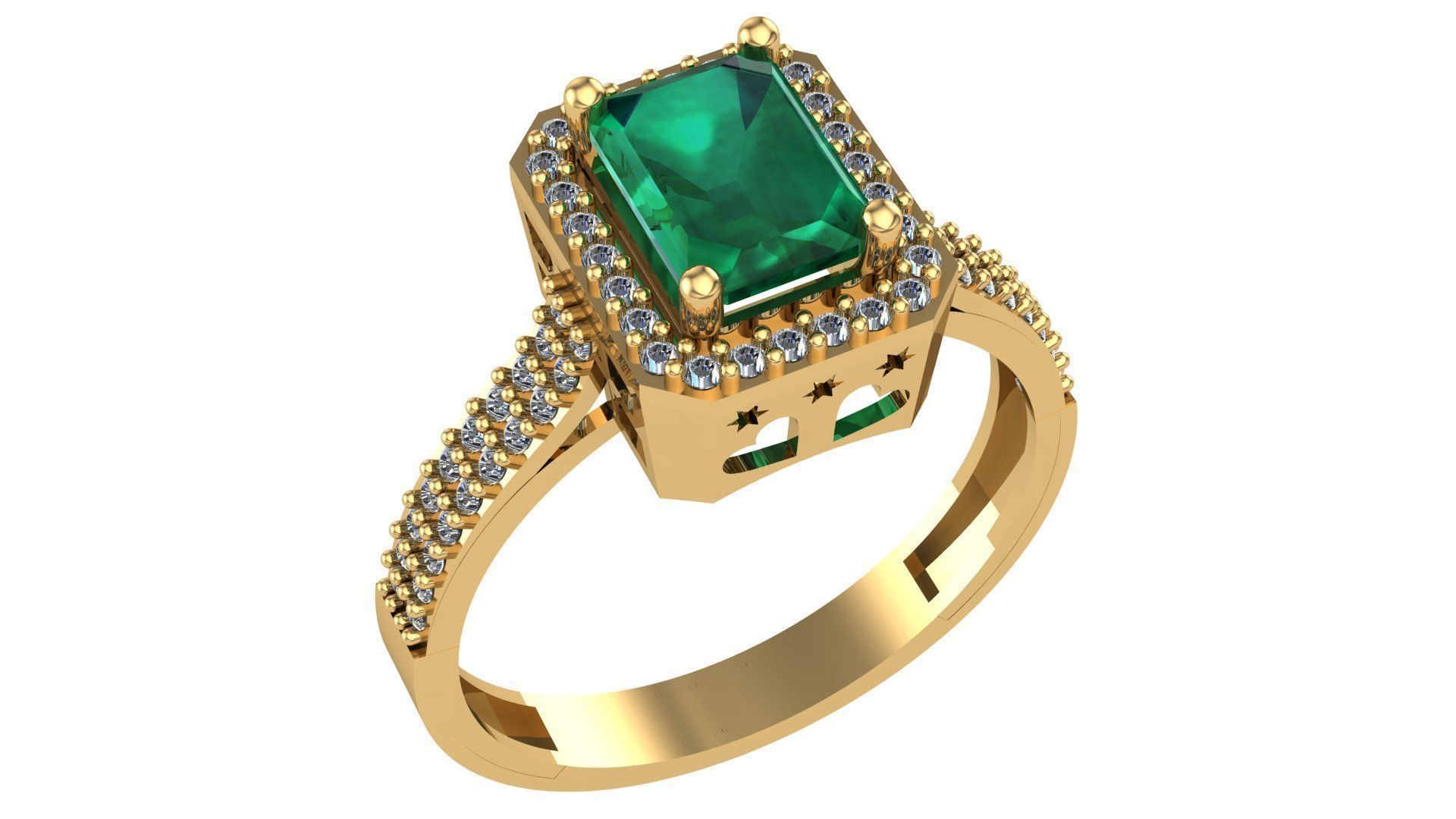 Halo Emerald Gemstone Ring 3dm stl render details 3D print model_1