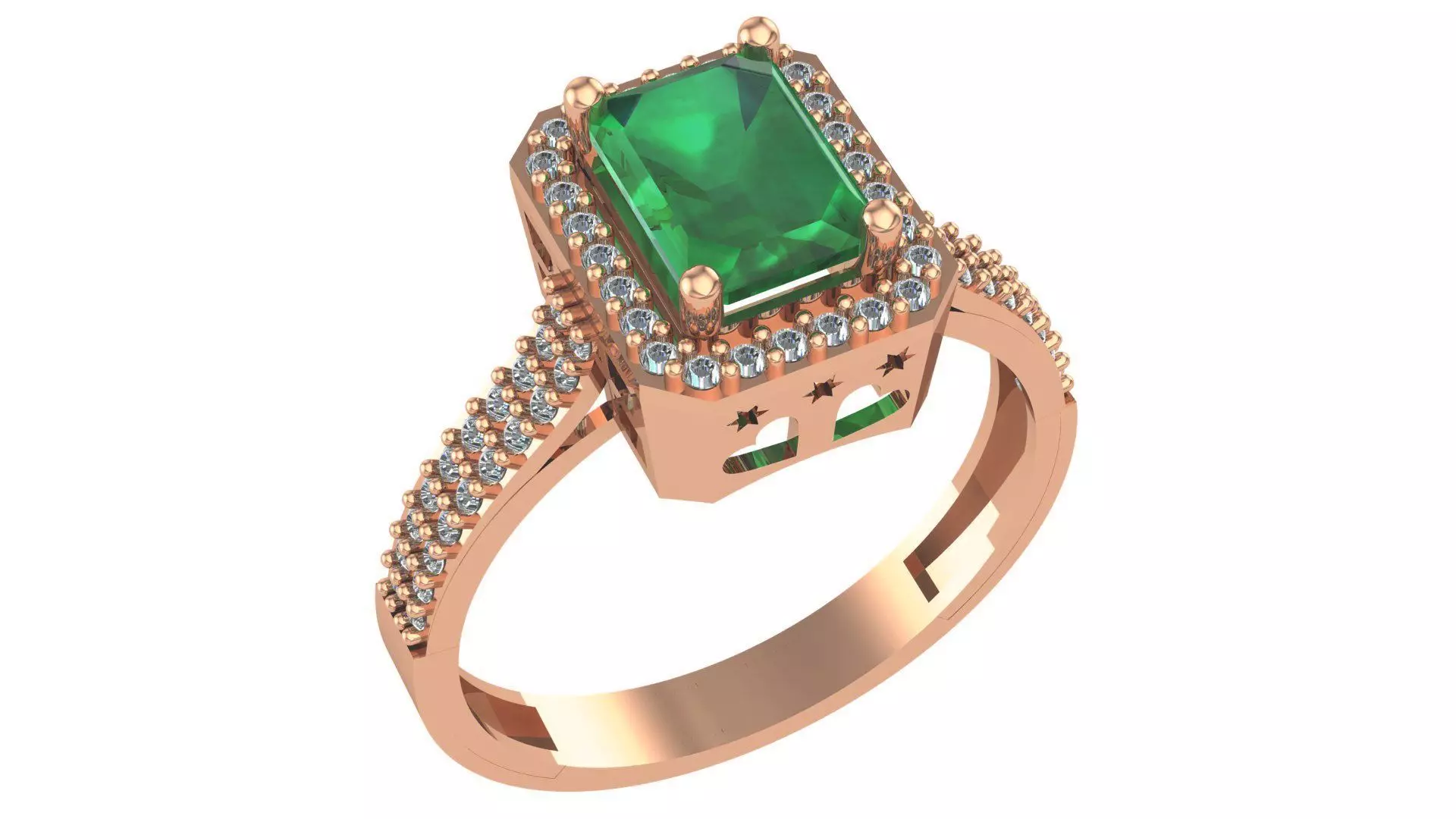 Halo Emerald Gemstone Ring 3dm stl render details 3D print model_0