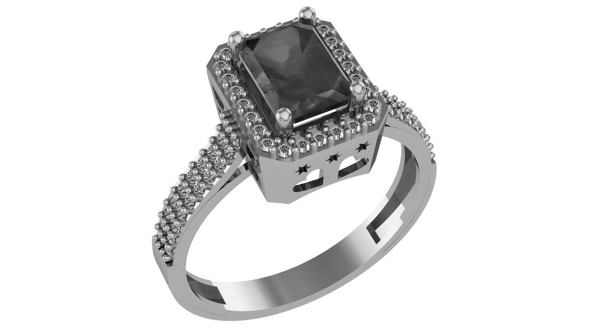 Halo Emerald Gemstone Ring 3dm stl render details 3D print model_2