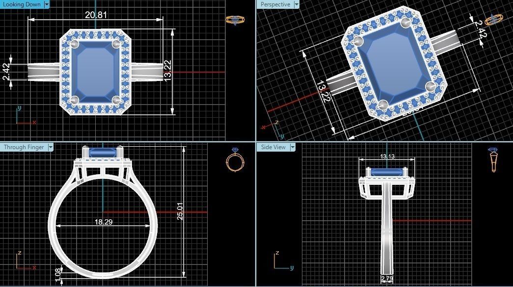 Halo Ruby Gemstone Ring 3dm stl render details 3D print model_4