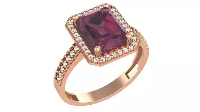 Halo Ruby Gemstone Ring 3dm stl render details 3D print model