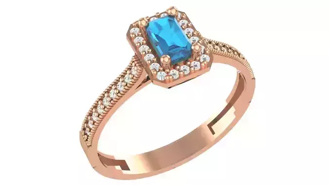 Halo Aquamarine Gemstone Ring 3dm stl render details 3D print model
