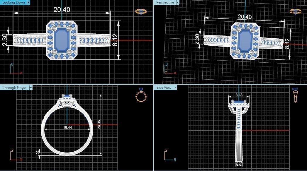 Halo Aquamarine Gemstone Ring 3dm stl render details 3D print model_4