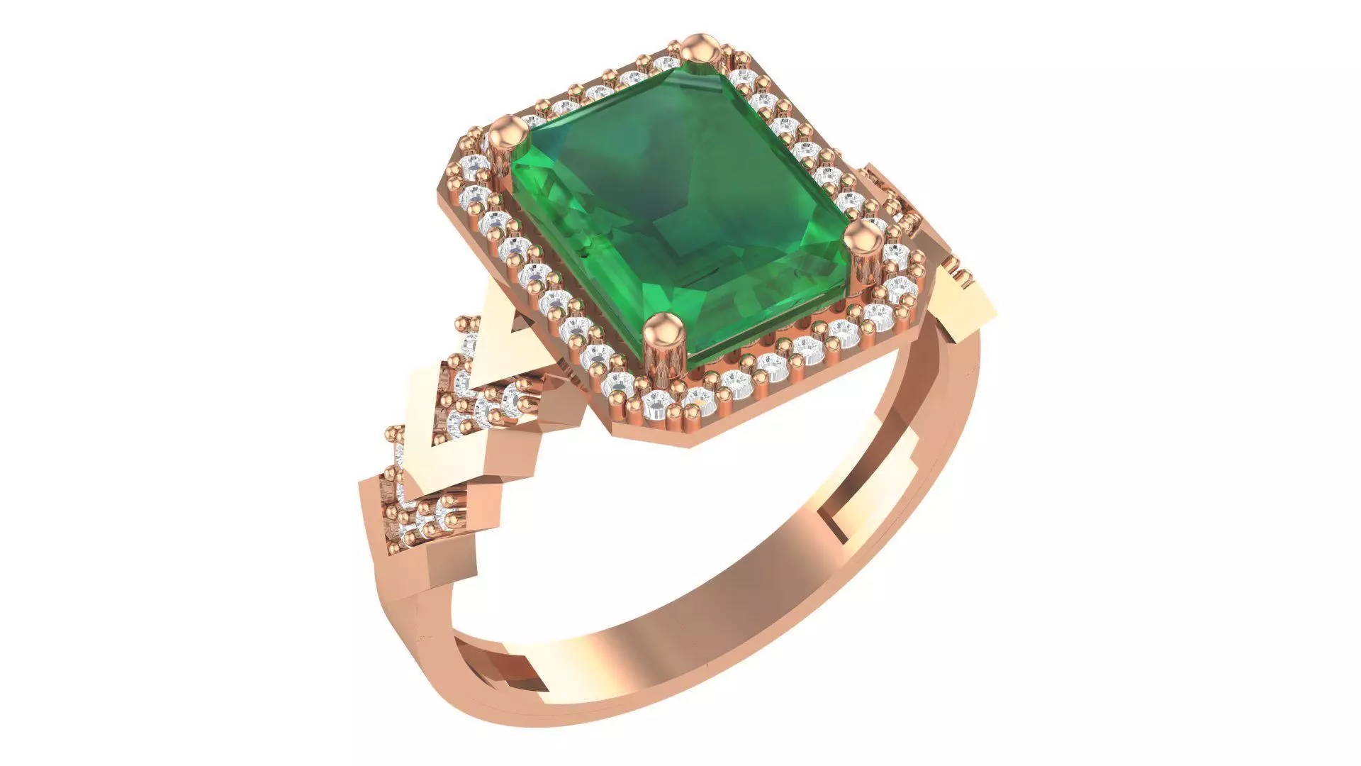 Halo Emerald Gemstone Ring 3dm stl render details 3D print model_0