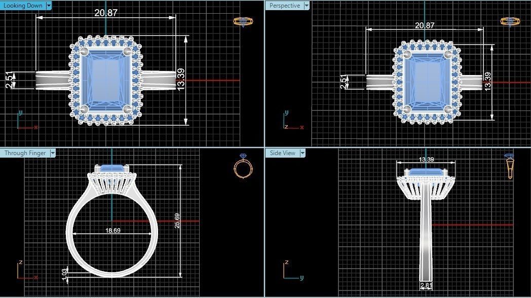 Halo Gemstone Ring 3dm stl render details 3D print model_4
