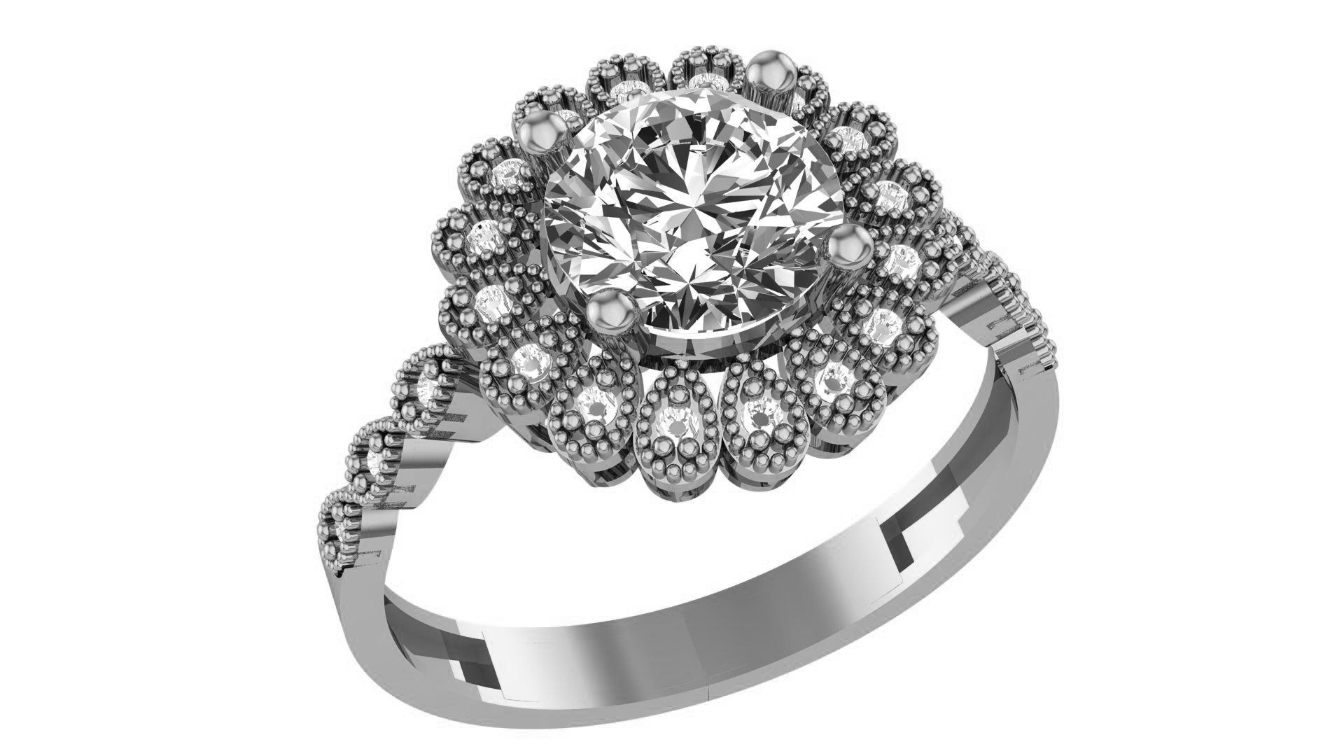 Halo Gemstone Ring 3dm stl render details 3D print model_2