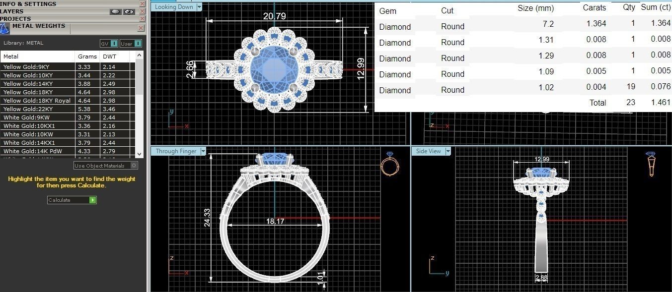 Halo Gemstone Ring 3dm stl render details 3D print model_3