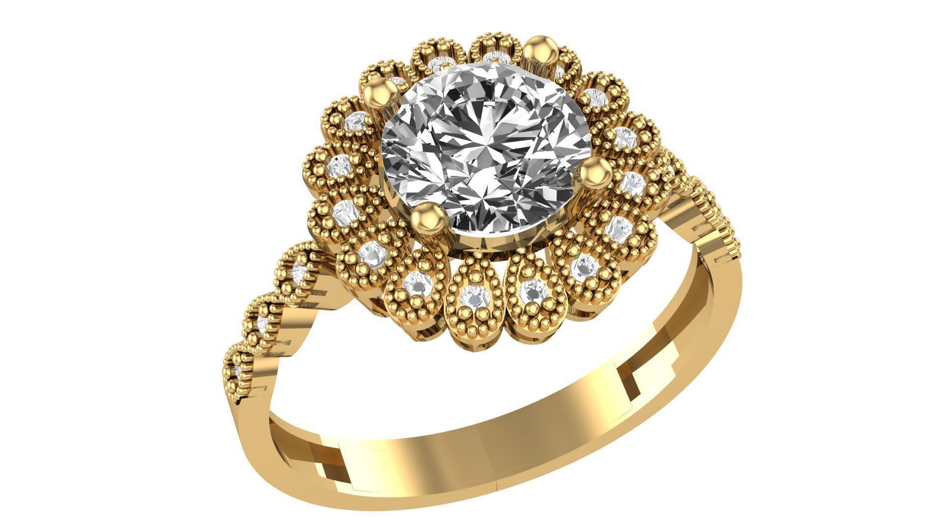 Halo Gemstone Ring 3dm stl render details 3D print model_1