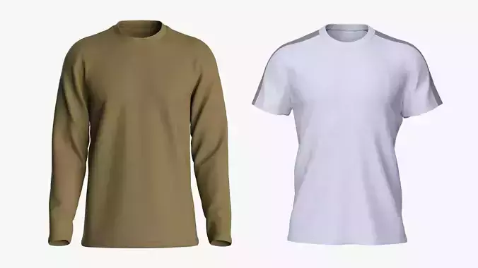 Sporty Round Neck Long Sleeve and Short Sleeve Tee 3D Model Collection