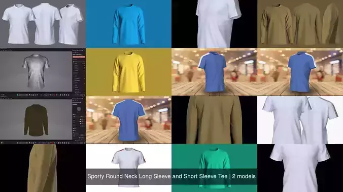 Sporty Round Neck Long Sleeve and Short Sleeve Tee