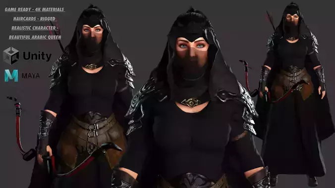 AAA 3D FANTASY CHARACTER - BEAUTIFUL ARABIC QUEEN  WARRIOR  Low-poly 3D model