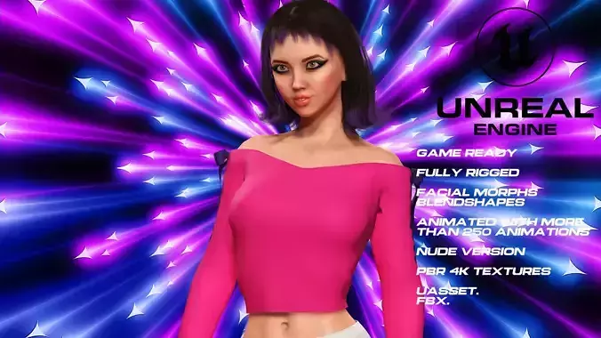 K-Pop Girl full rigged - game ready - animated - nude version