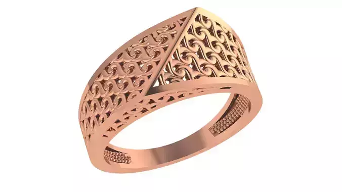 Fusion Wire Mesh Plain Gold Ring 3dm stl renders details