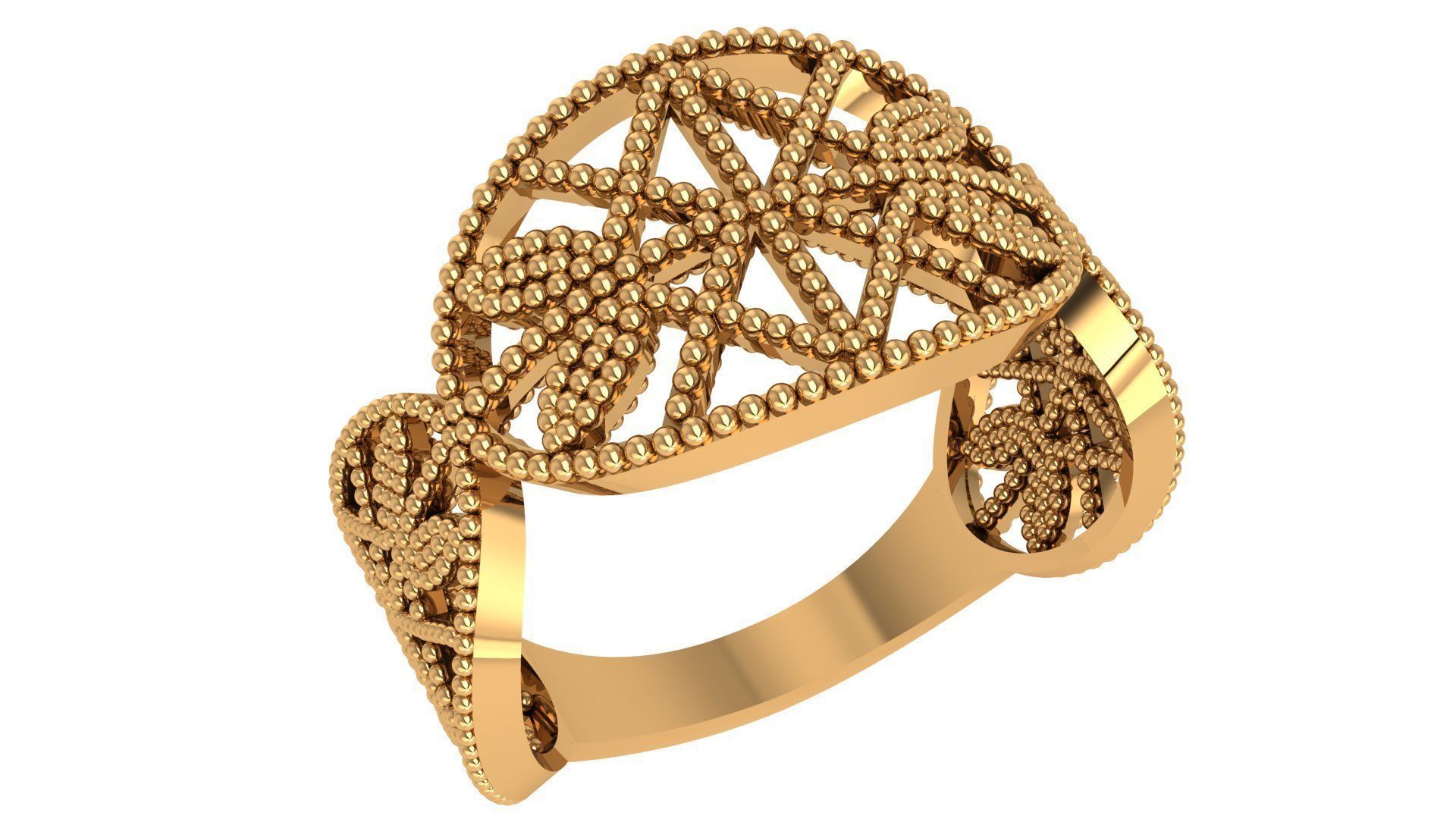 Fusion Wire Mesh Beads Plain Gold Ring 3dm stl renders details 3D print model_1