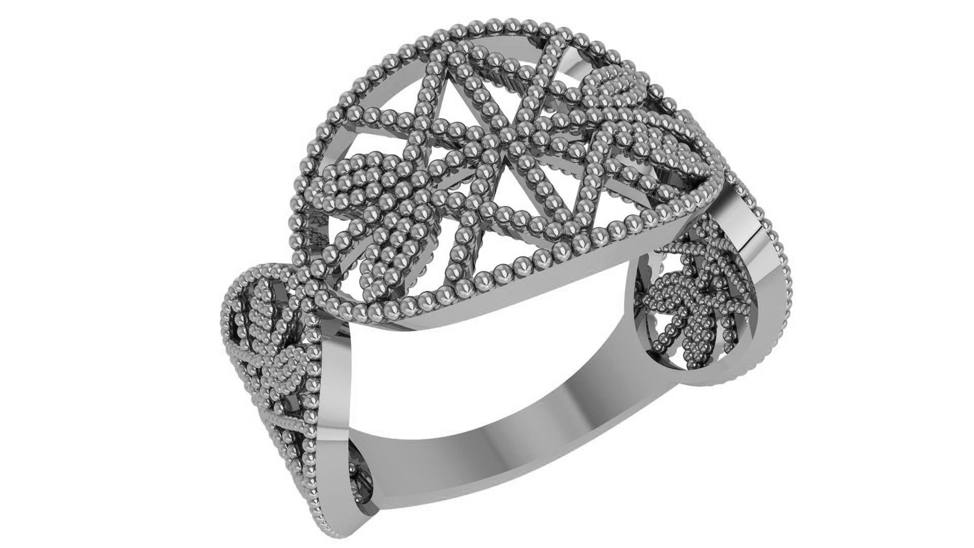 Fusion Wire Mesh Beads Plain Gold Ring 3dm stl renders details 3D print model_2