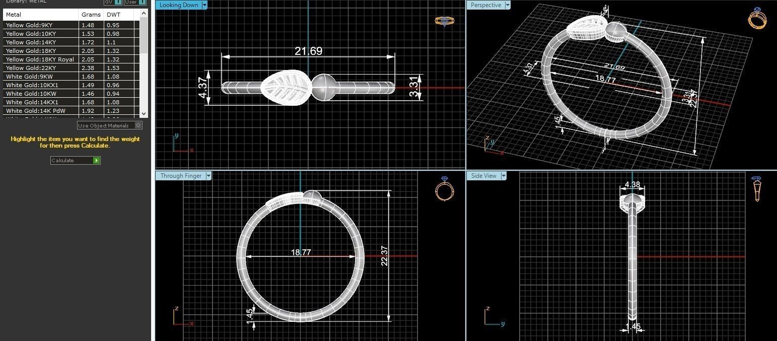 Leaf Thin Wire Plain Gold Ring 3dm stl renders details 3D print model_3