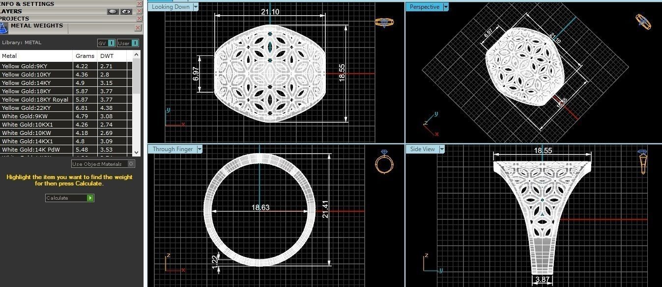 Flower Fusion Wire Mesh Plain Gold Ring 3dm stl renders details 3D print model_3