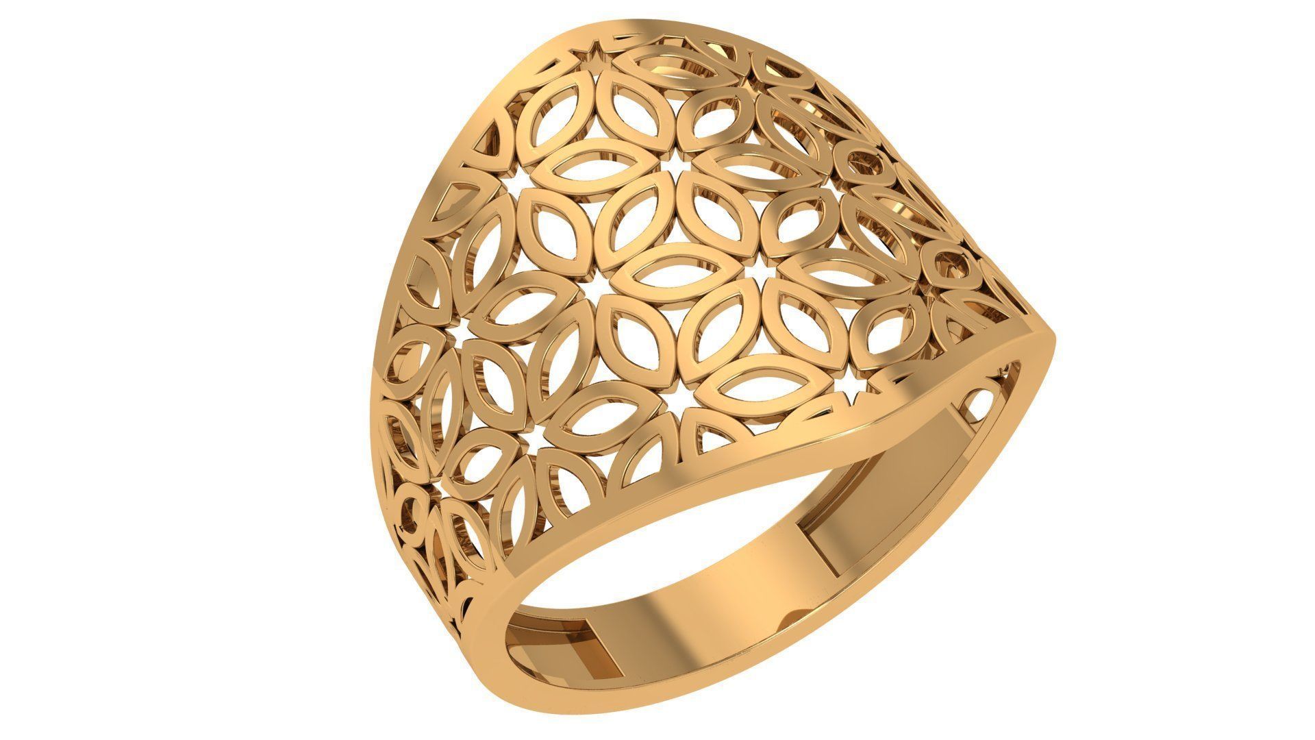 Flower Fusion Wire Mesh Plain Gold Ring 3dm stl renders details 3D print model_1