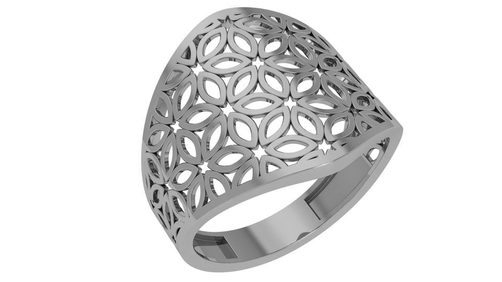 Flower Fusion Wire Mesh Plain Gold Ring 3dm stl renders details 3D print model_2