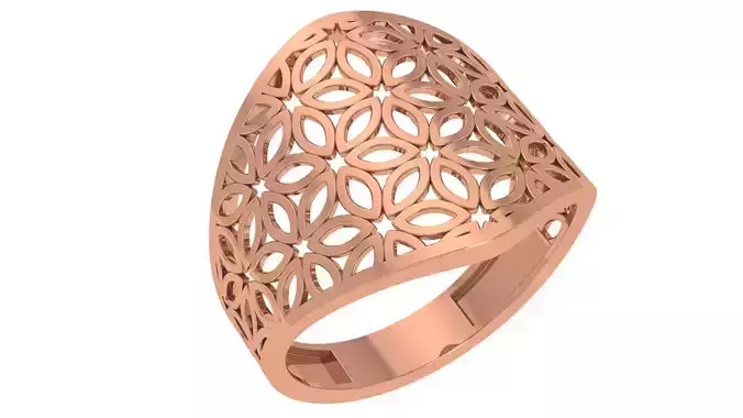 Flower Fusion Wire Mesh Plain Gold Ring 3dm stl renders details