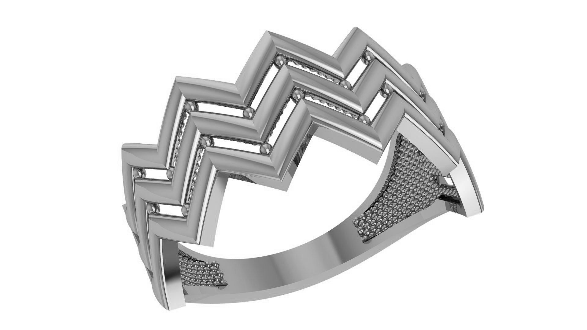 Wave Wire Mesh Plain Gold Ring 3dm stl renders details 3D print model_2