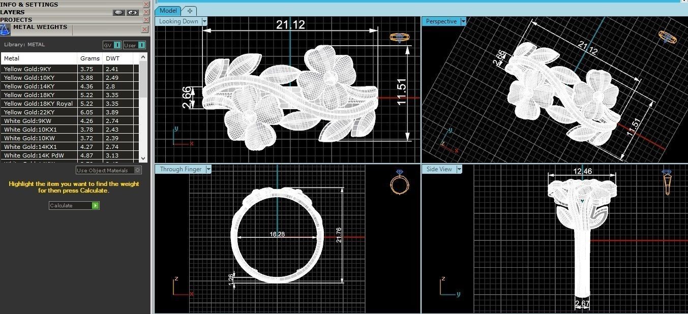 Flower Vines Plain Gold Ring 3dm stl renders details 3D print model_3