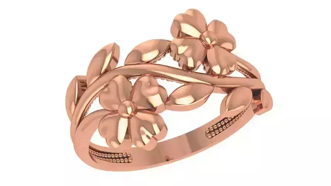 Flower Vines Plain Gold Ring 3dm stl renders details