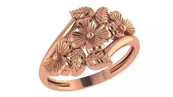 Flower Bouquet Plain Gold Ring 3dm stl renders details