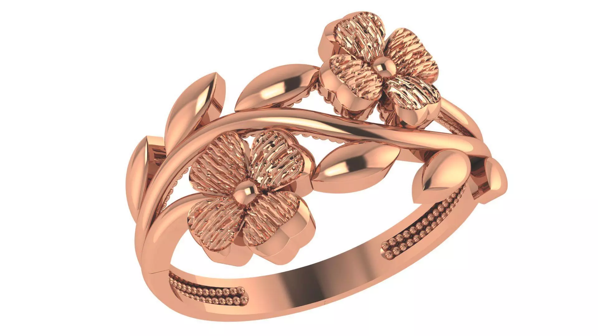 Flower Leaf Plain Gold Ring 3dm stl renders details 3D print model