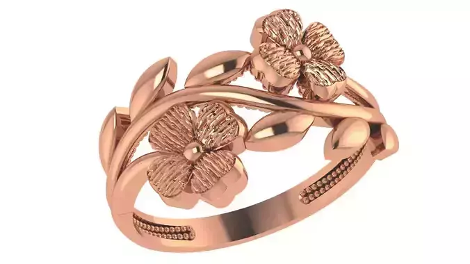 Flower Leaf Plain Gold Ring 3dm stl renders details