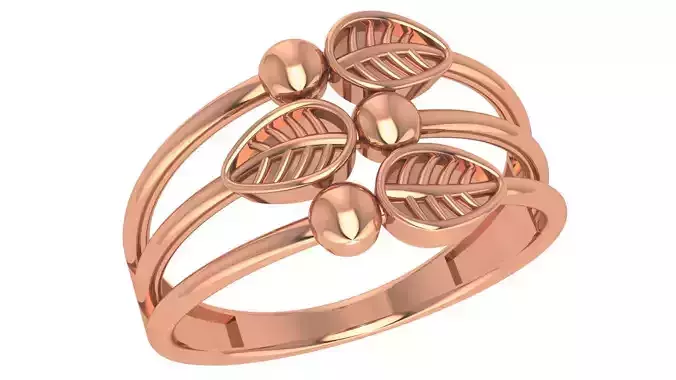 Trio Leaf Plain Gold Ring 3dm stl renders details