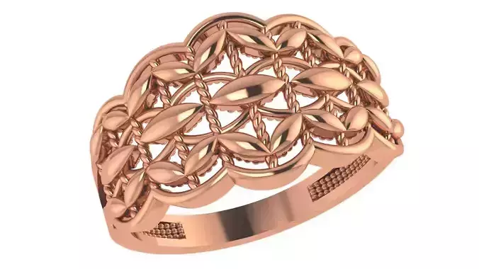 Wire Mesh Leaf Plain Gold Ring 3dm stl renders details